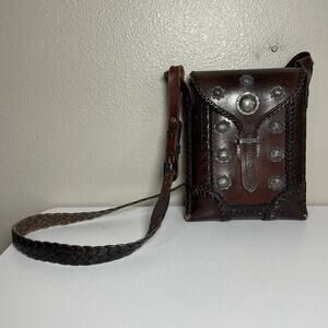 VTG Southwestern Santa Fe Trading Post Bandolier Conchos Saddle Leather Bag